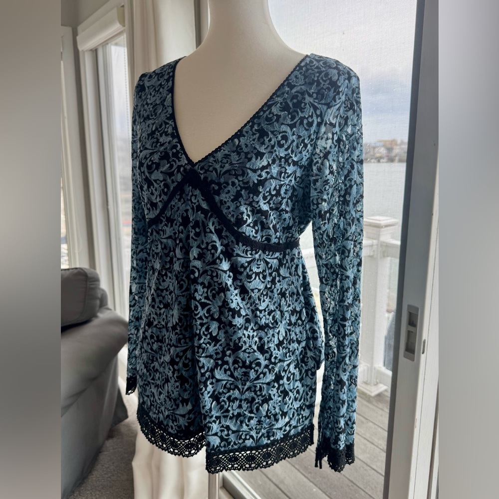 INC International Concepts Black and Blue Lace Blouse
